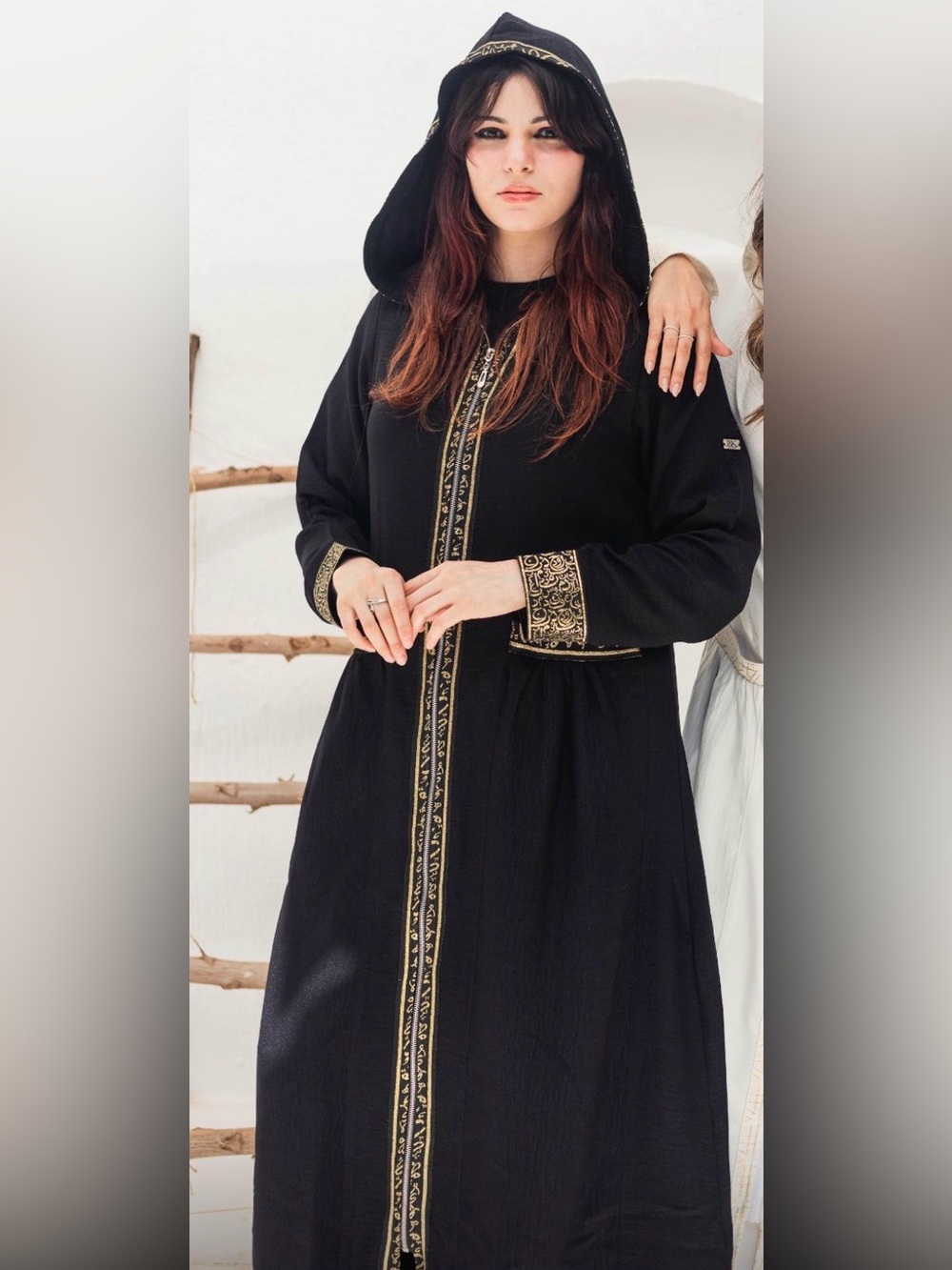 Black Hooded Embroidered Maxi Dress